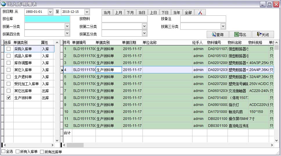 出入庫明細表 出入庫明細表