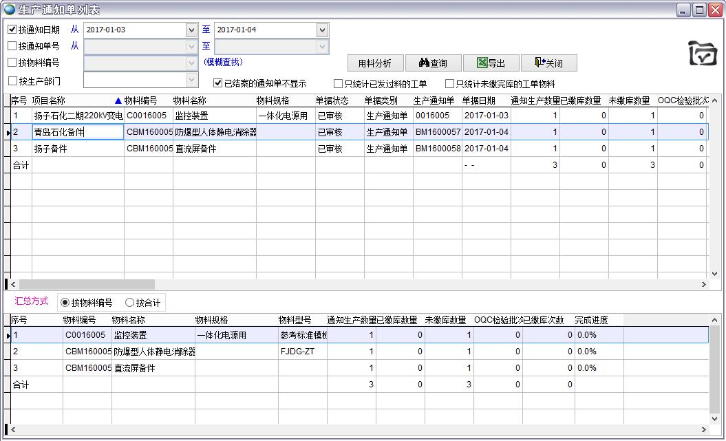 生產(chǎn)通知單列表