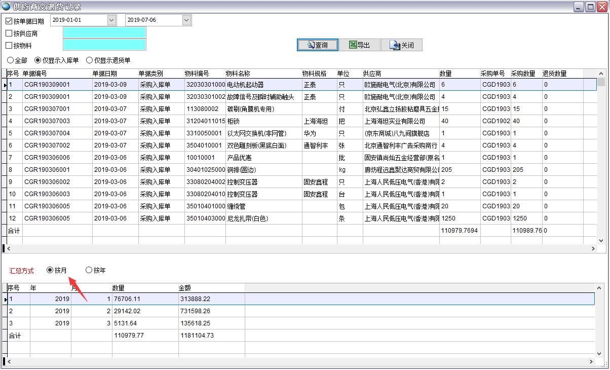 供應商交退貨記錄