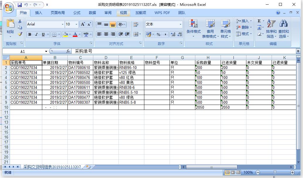 采購交貨明細表