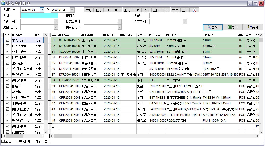 出入庫明細表 出入庫明細表