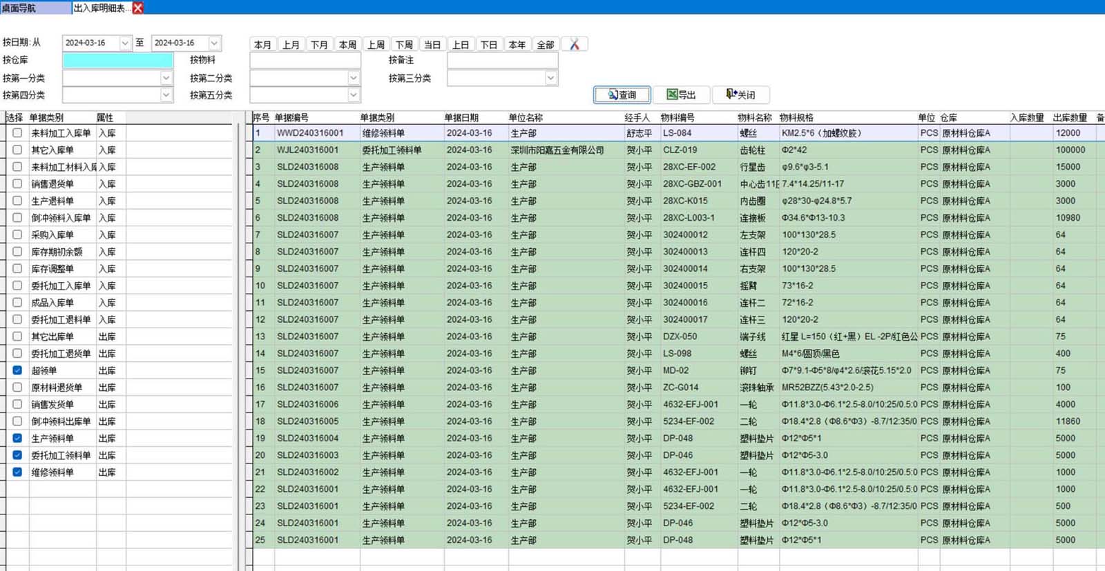 出入庫明細表 出入庫明細表